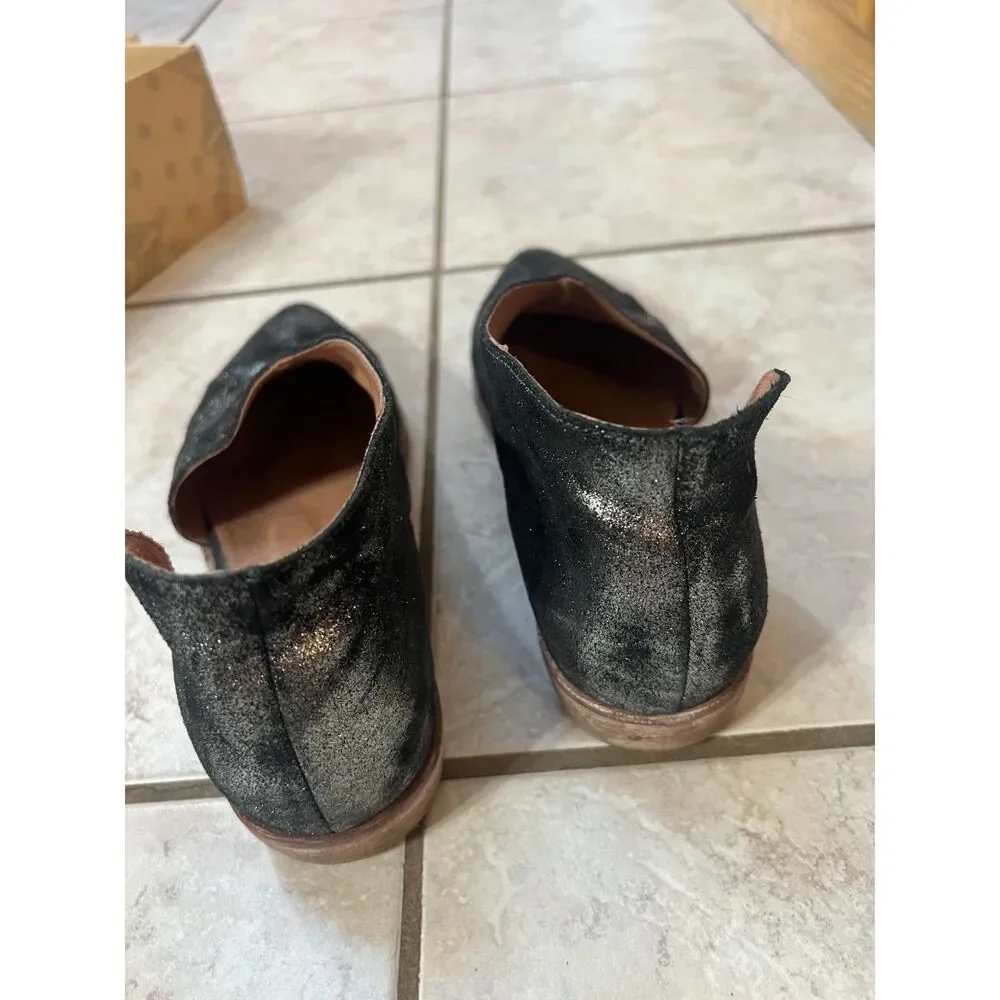 Free People Royale Flat Onyx Black Pointed Metallic Loafers Womens 8.5 EU 39
